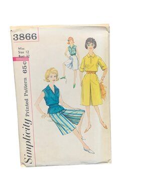 Vintage Simplicity Sewing Pattern 3866 Misses Culottes Shirt Size 12